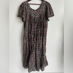 Sita Maxi Dress Women Large Nepal 100%‎ Cotton black floral pink loose flowy